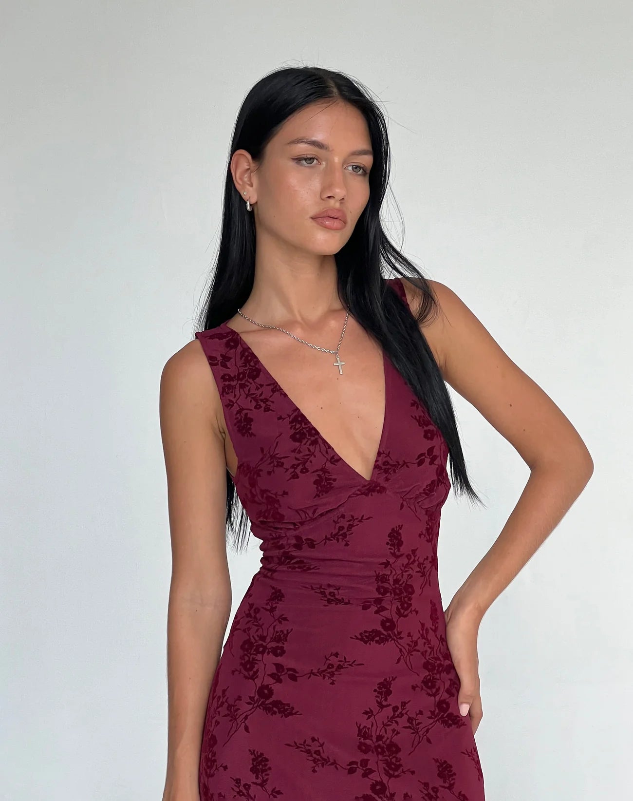 Eva Dress In Botanical Flower Maroon